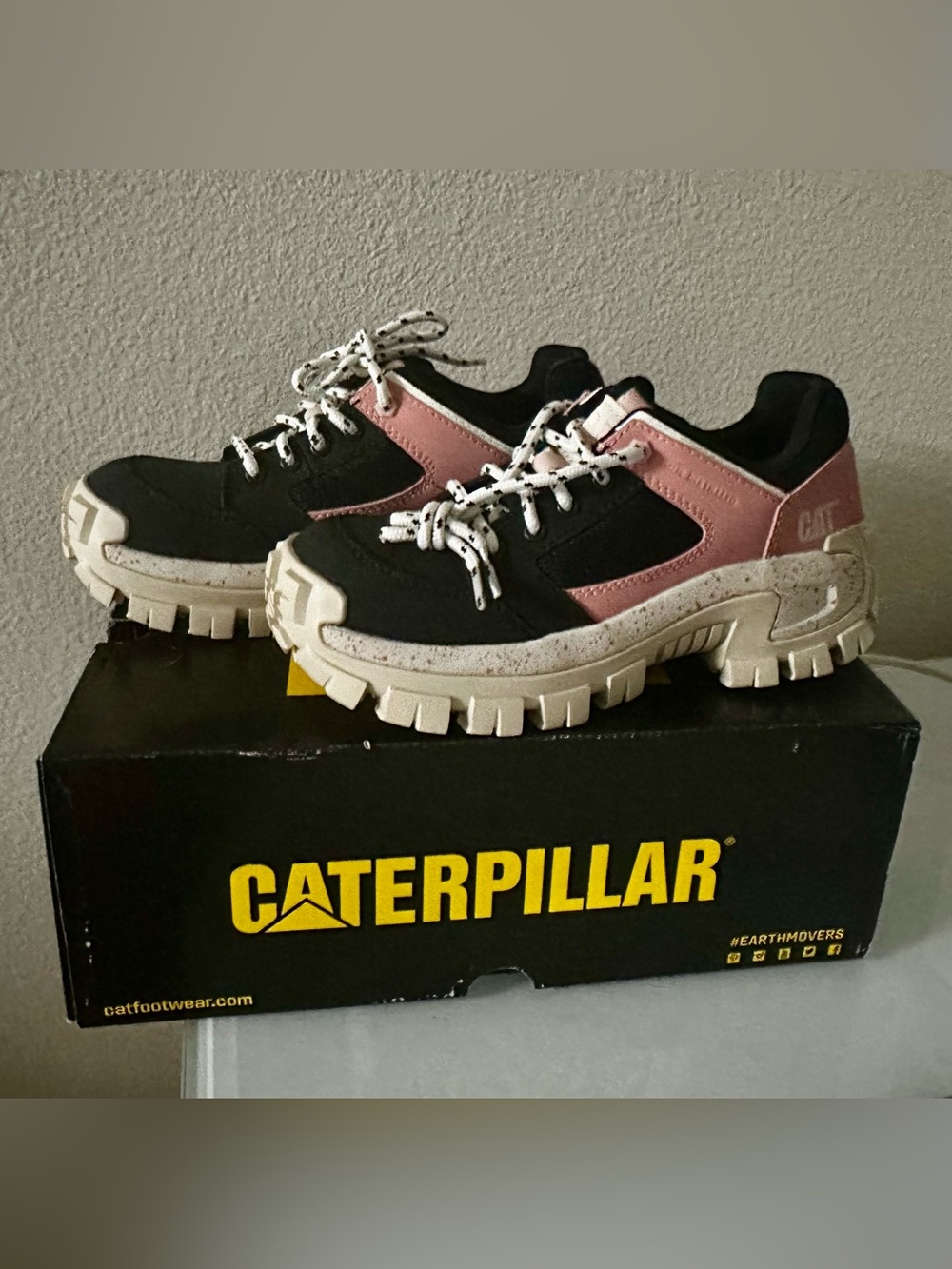 Caterpillar Black and Pink Chunky Lace-Up Sneakers